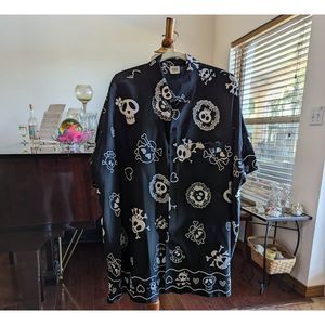 HAPPY BAY Women's Skulls/Skeleton/Flowers/Hearts Short Sleeve Button Top  SZ XXL